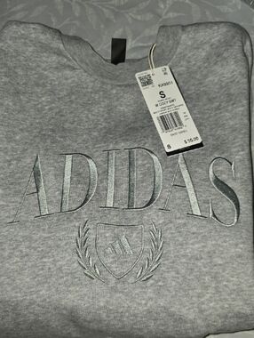 Adidas Light Gray Crewneck Sweatshirt with Embroidered Logo